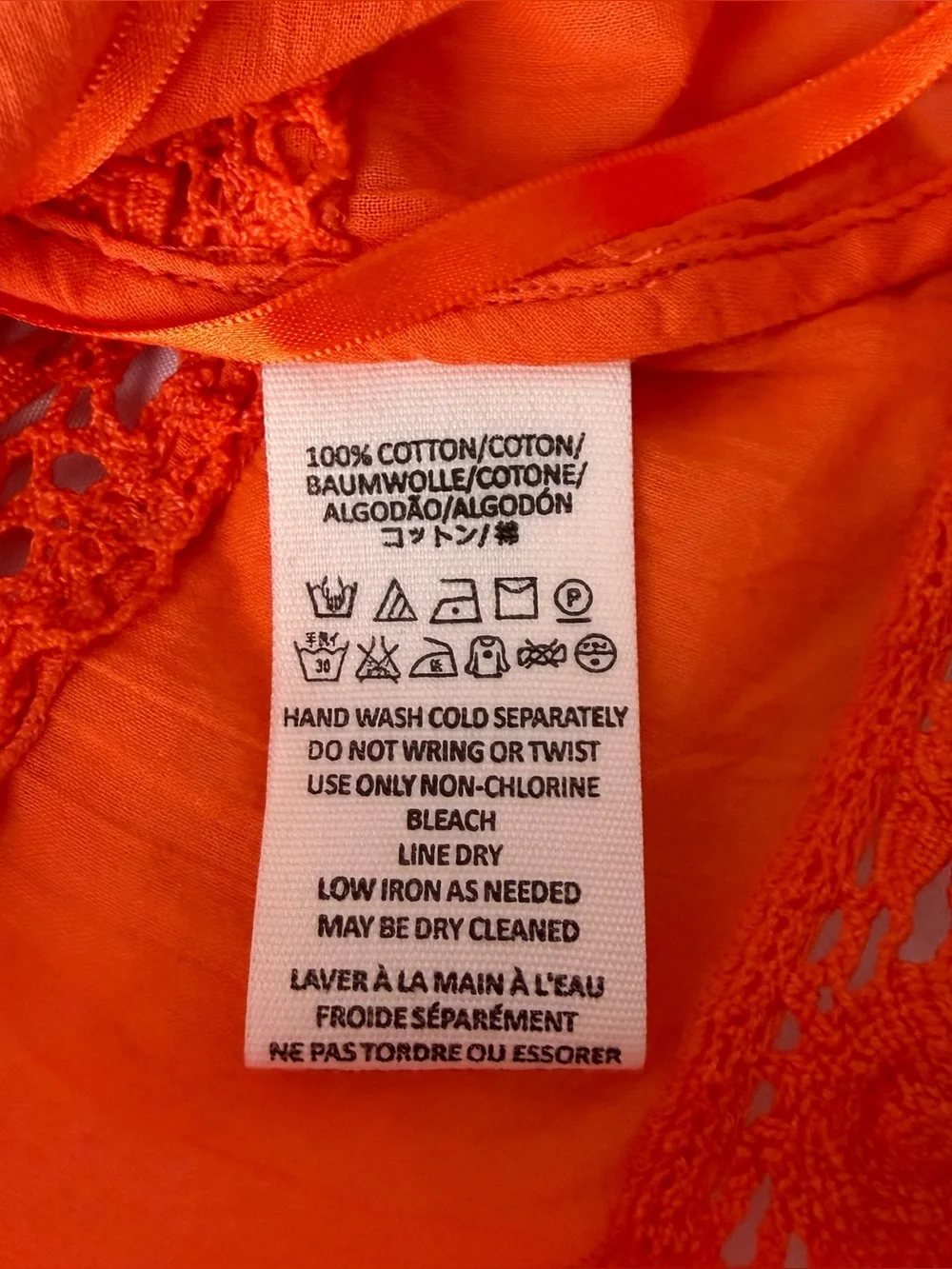 Free People Lace Embroidered Tank Top M Orange Cotton Boho Summer Girly Preppy